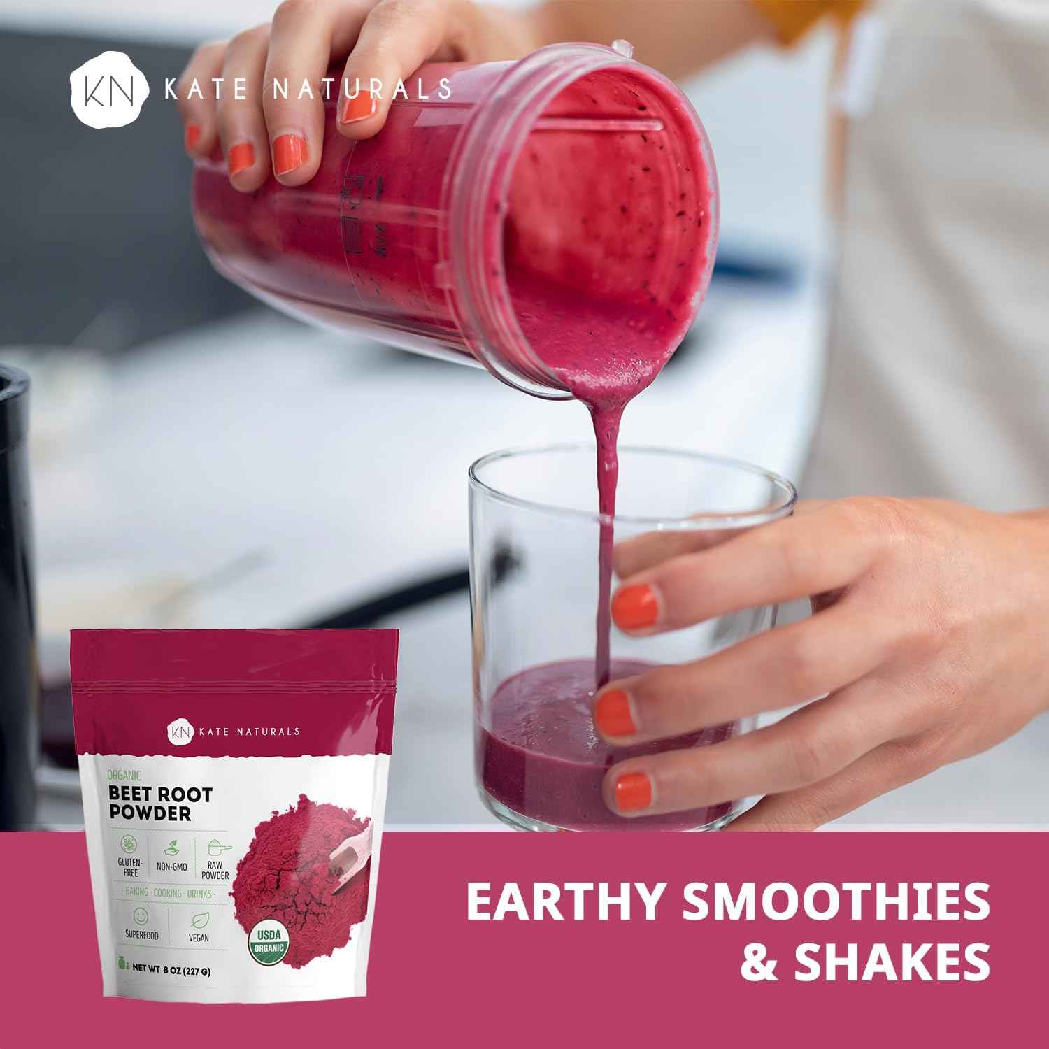 Kate Naturals Organic Beet Root Powder for Smoothies – Nutrient Boost for Morning Self-Care Ritual