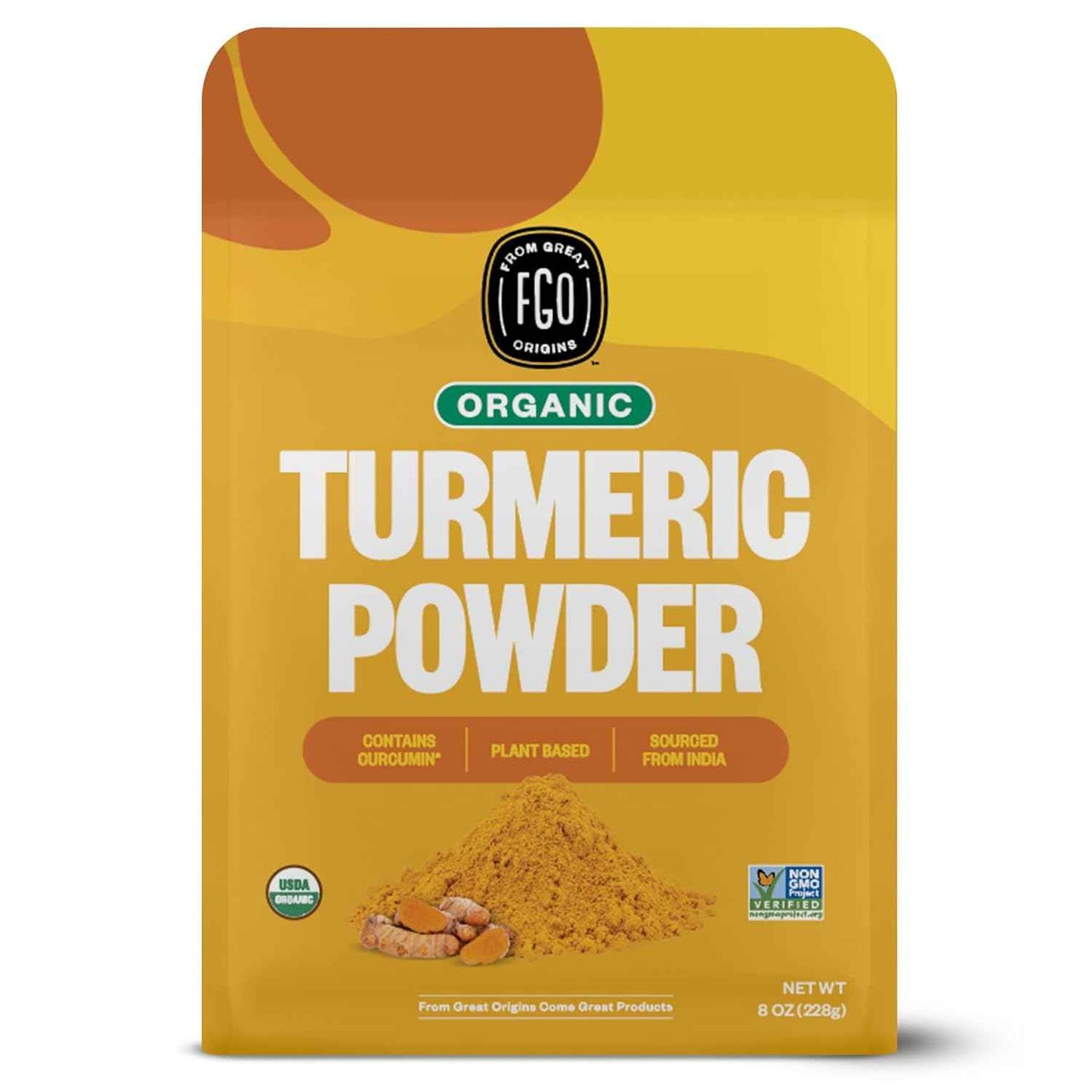 FGO Organic Turmeric Powder – Clean-Label Supplement Spice for Holistic Wellness Routines, Resealable 8oz Pouch