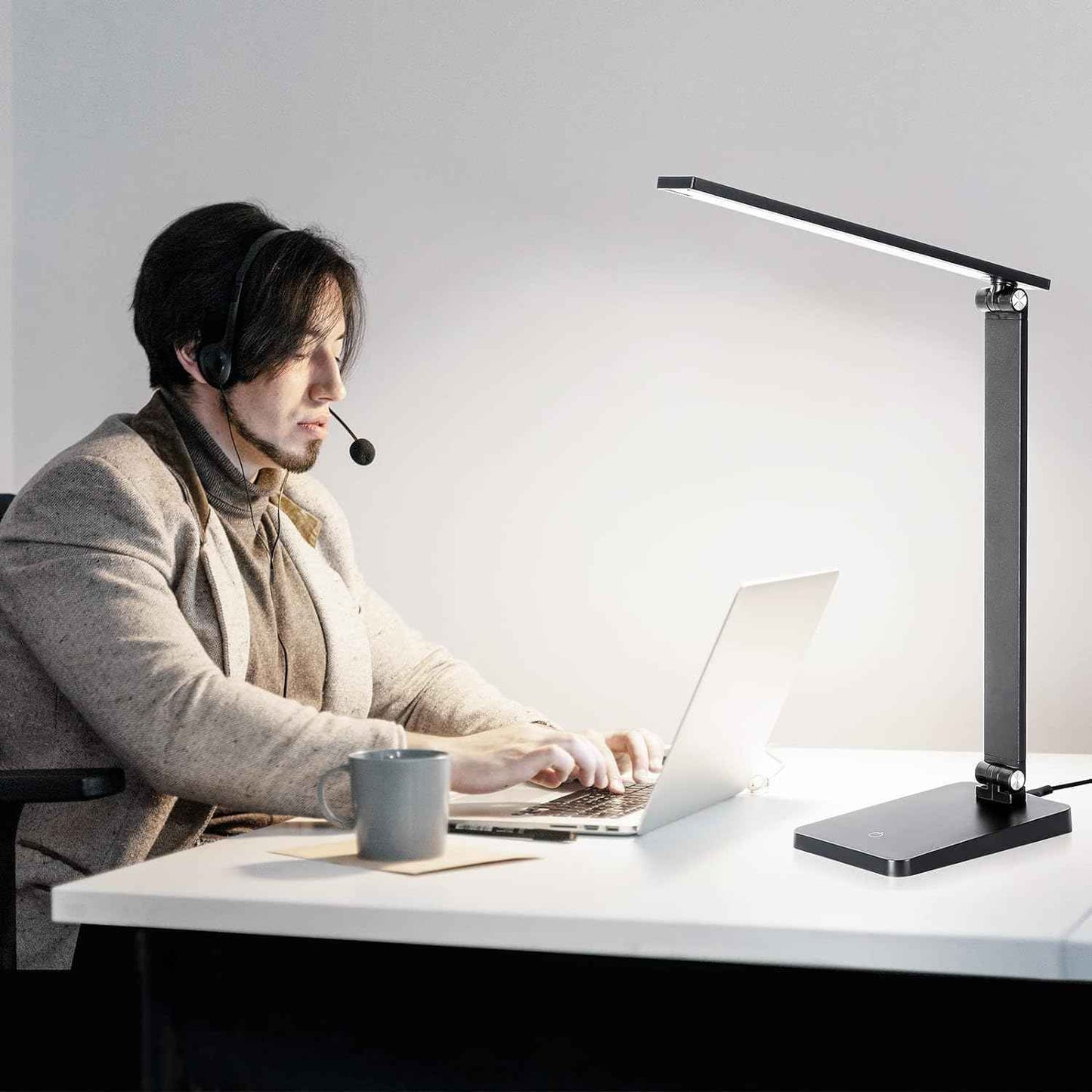 BrandName Minimalist Desk Lamp – Clean-Lined LED Task Light, 3-Level Touch Dimmer in Neutral Finishes