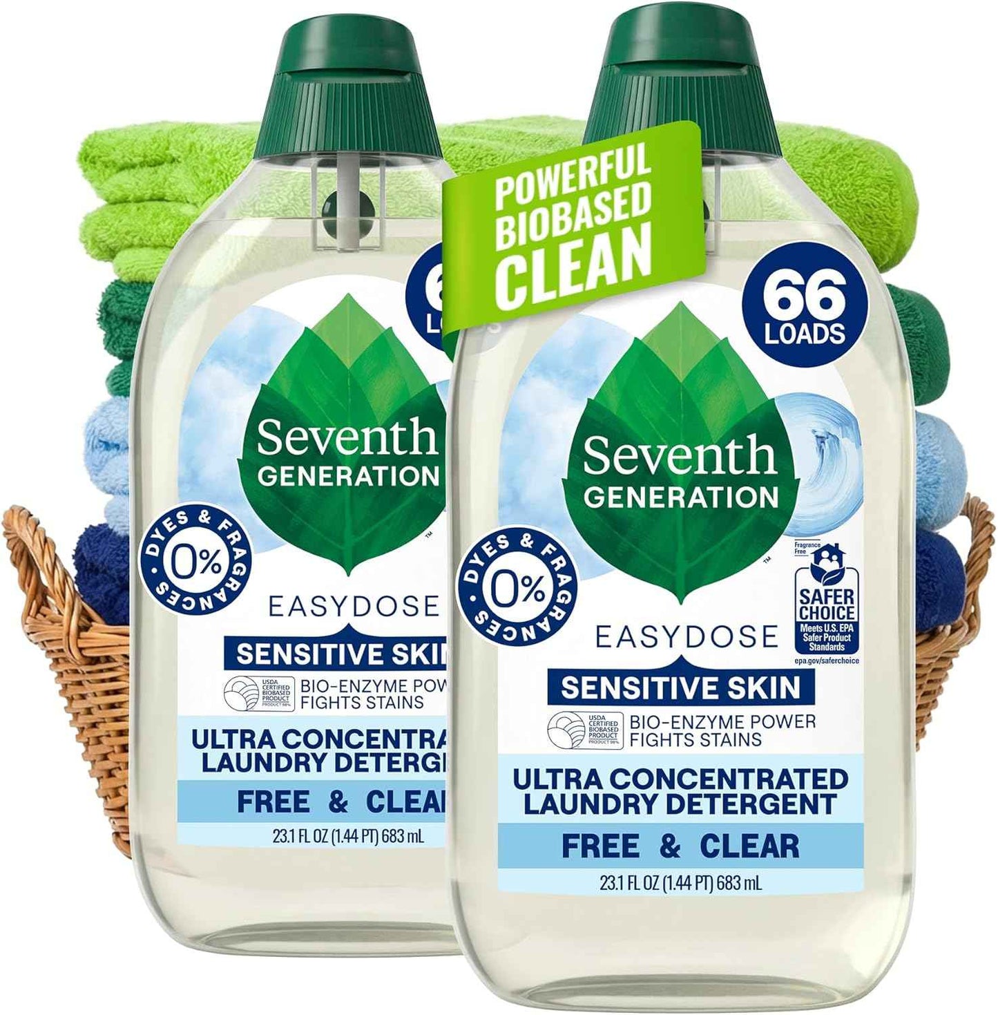 Seventh Generation Free & Clear Laundry Detergent – Nursery-Safe Wash for Baby Clothes, Cloth Diapers, and Toddler Garments, 2 Pack