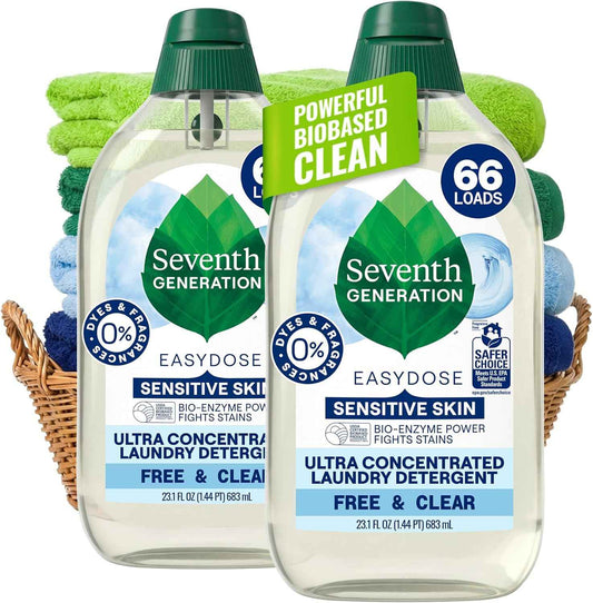 Seventh Generation Free & Clear Laundry Detergent – Nursery-Safe Wash for Baby Clothes, Cloth Diapers, and Toddler Garments, 2 Pack