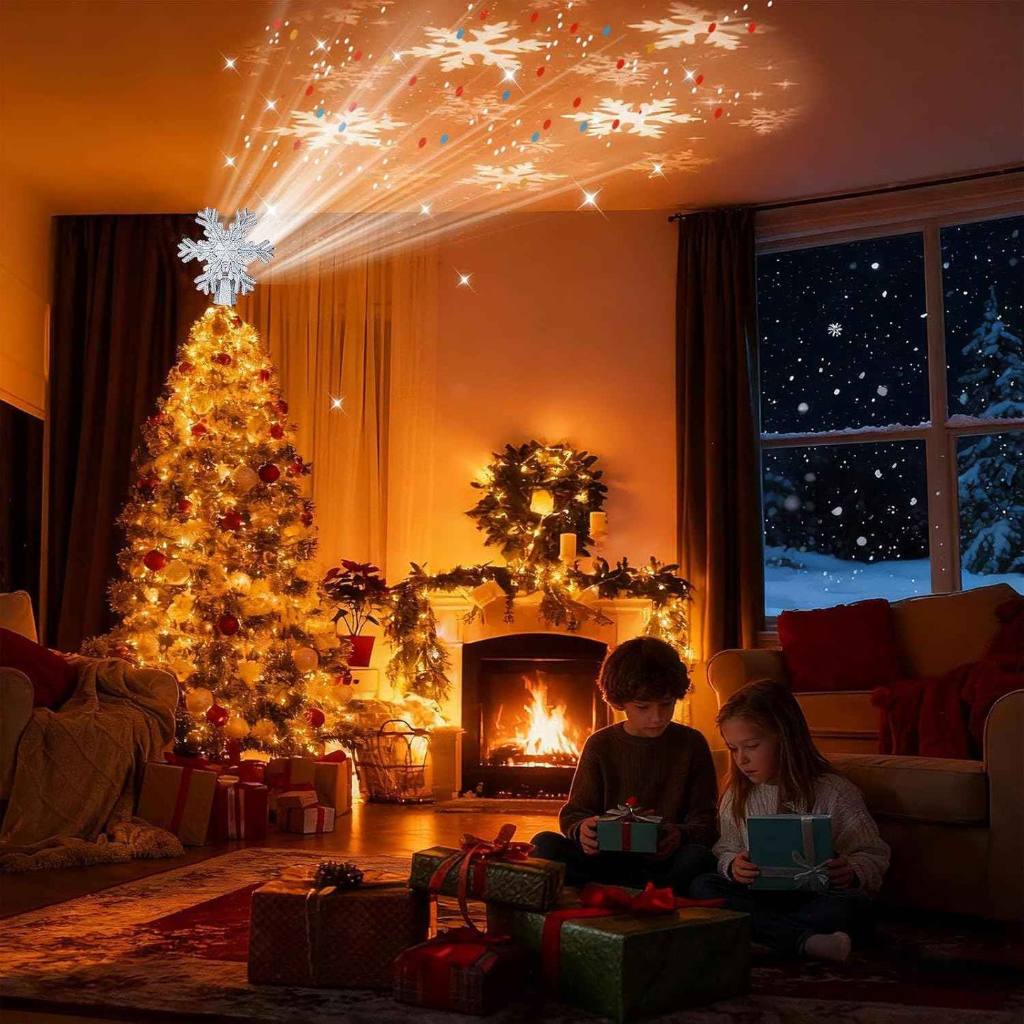 FrostyGlow LED Snowflake Tree Topper – Thoughtful Christmas Gift for Her, 3D Glitter Centerpiece with Projected Light Show