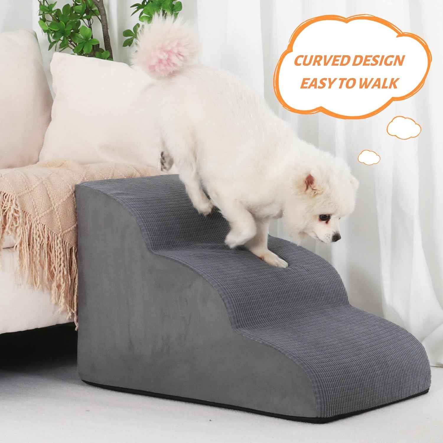 Aodisman Foam Pet Stairs – Non-Slip Steps for Senior Dogs and Cats, Joint-Safe Sofa Access