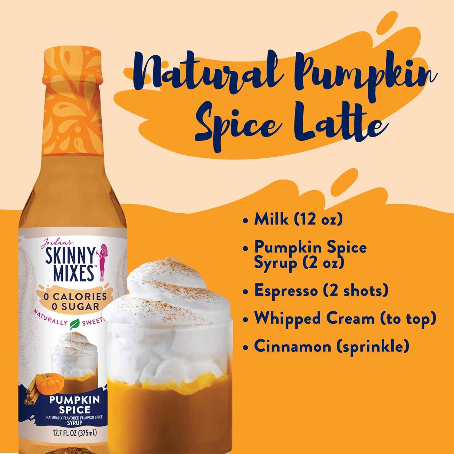 Jordan's Skinny Syrups Sugar Free Pumpkin Spice Syrup for Focused Home Office Coffee Breaks