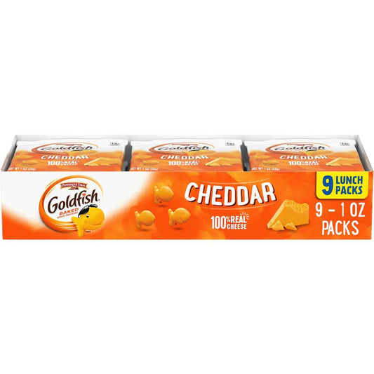 Goldfish Cheddar Cheese Crackers – Desk Drawer Office Snack, 1 oz Single-Serve Packs, 9 Count Tray