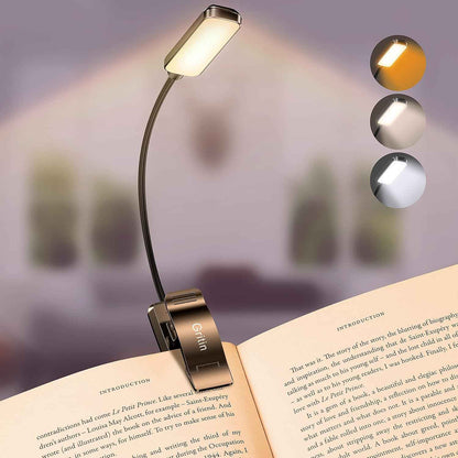 Gritin 9 LED Rechargeable Book Light for Reading in Bed - Focused Study Lamp for Dorm Room Desk, Stepless Dimming USB Clip on Light for Night Time Studying