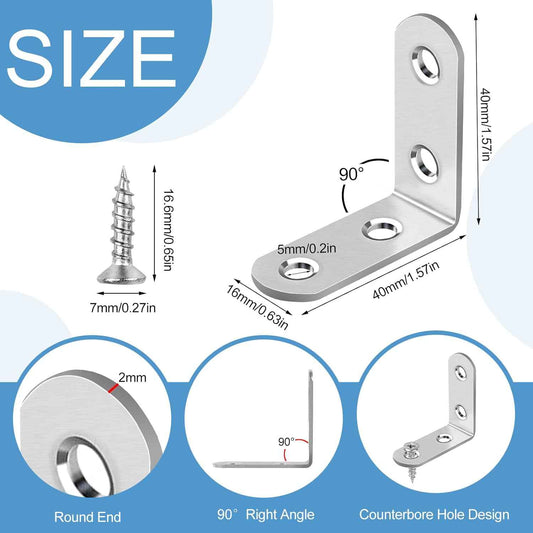 HENSUN L Bracket Set – Child-Safe Furniture Repair, Rounded Edge Stainless Steel Braces for Wobbly Chairs and Tables