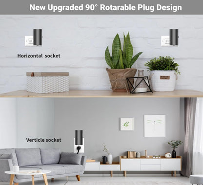 90-degree rotatable plug compatible with vertical and horizontal outlets