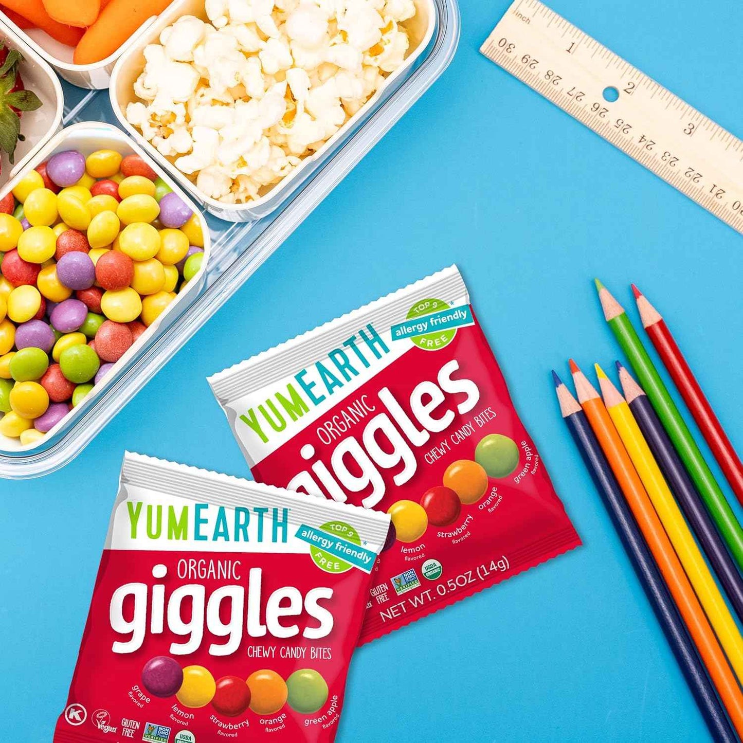 YumEarth Organic Giggles Chewy Candy – Allergy Friendly, No Artificial Dyes, Non GMO, Gluten Free, Fruit Flavored, Vegan Candy Snacks 0.5 oz