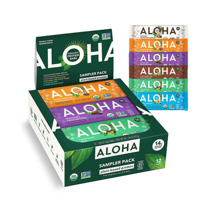 ALOHA Organic Plant Based Protein Bars |Peanut Butter Chocolate Chip | 1.98 Oz (Pack of 12) | Vegan, Low Sugar, Gluten Free, Paleo, Low Carb, Non-GMO, Stevia Free, Soy Free, No Sugar Alcohols