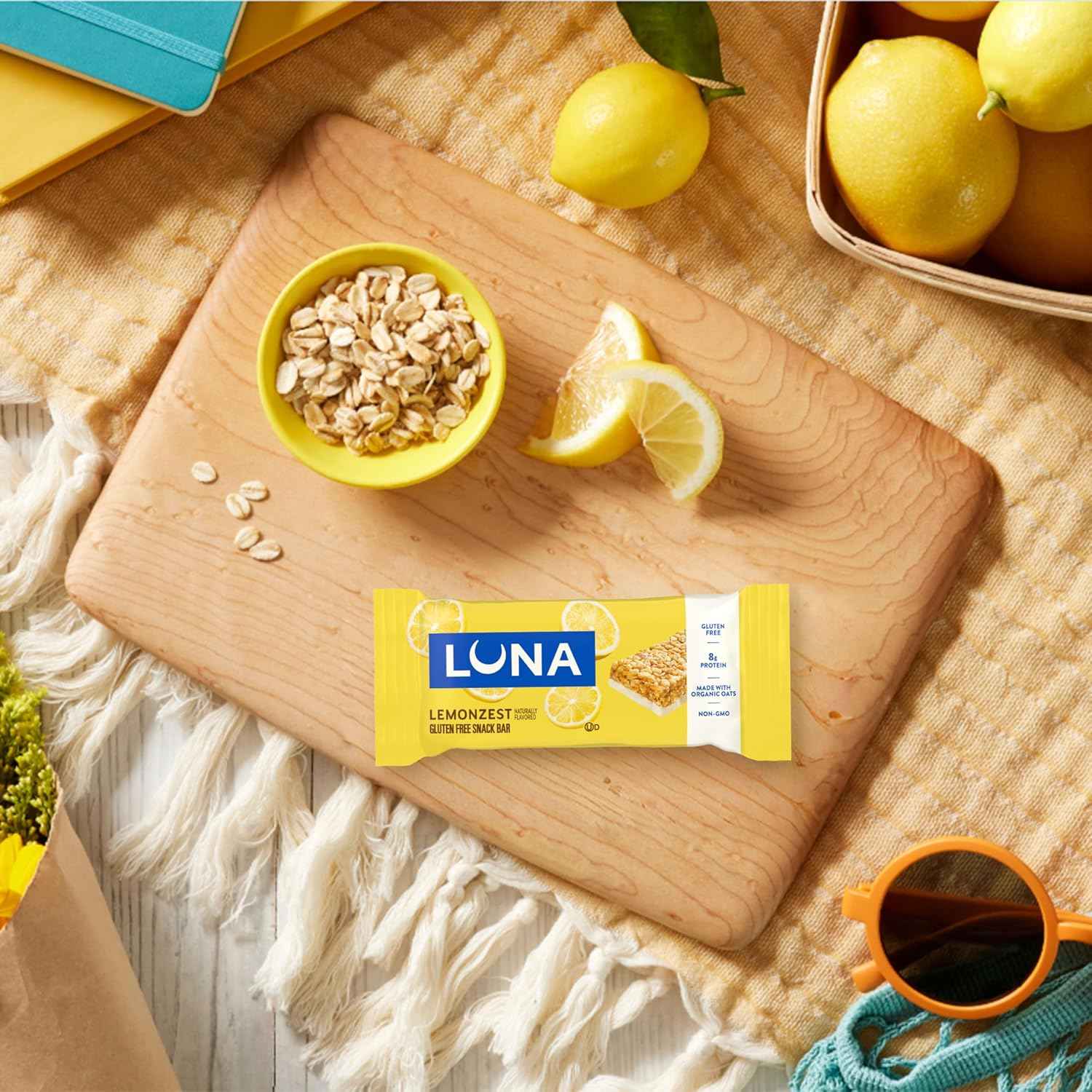 LUNA Bar - LemonZest Flavor - Gluten Free Snack Bars - Non-GMO - Protein Bars - Made with Organic Oats