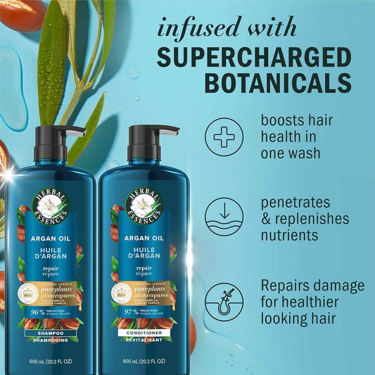 Herbal Essences Argan Oil Repair Shampoo & Conditioner Set, Moisturizes & Smoothes, Paraben-Free, Color-Safe, pH-Balanced, Citrus Scent, 20.2 Fl Oz, 2-Pack