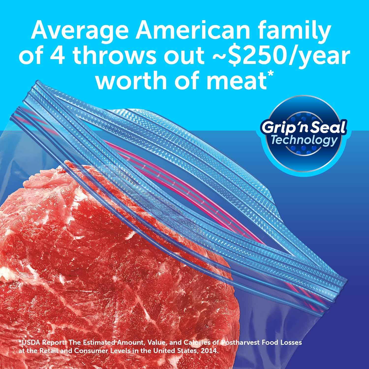 Ziploc Pint Food Storage Freezer Bags, Grip 'n Seal Technology for Easier Grip, Open, and Close