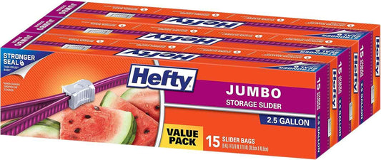 Hefty Slider Jumbo Storage Bags, 2.5 Gallon Size