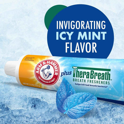 ARM & Hammer Toothpaste Plus TheraBreath Breath Fresheners, ICY Mint Flavor, Teeth Whitening Toothpaste, Anticavity Fluoride for Bad Breath, 5.5 Oz