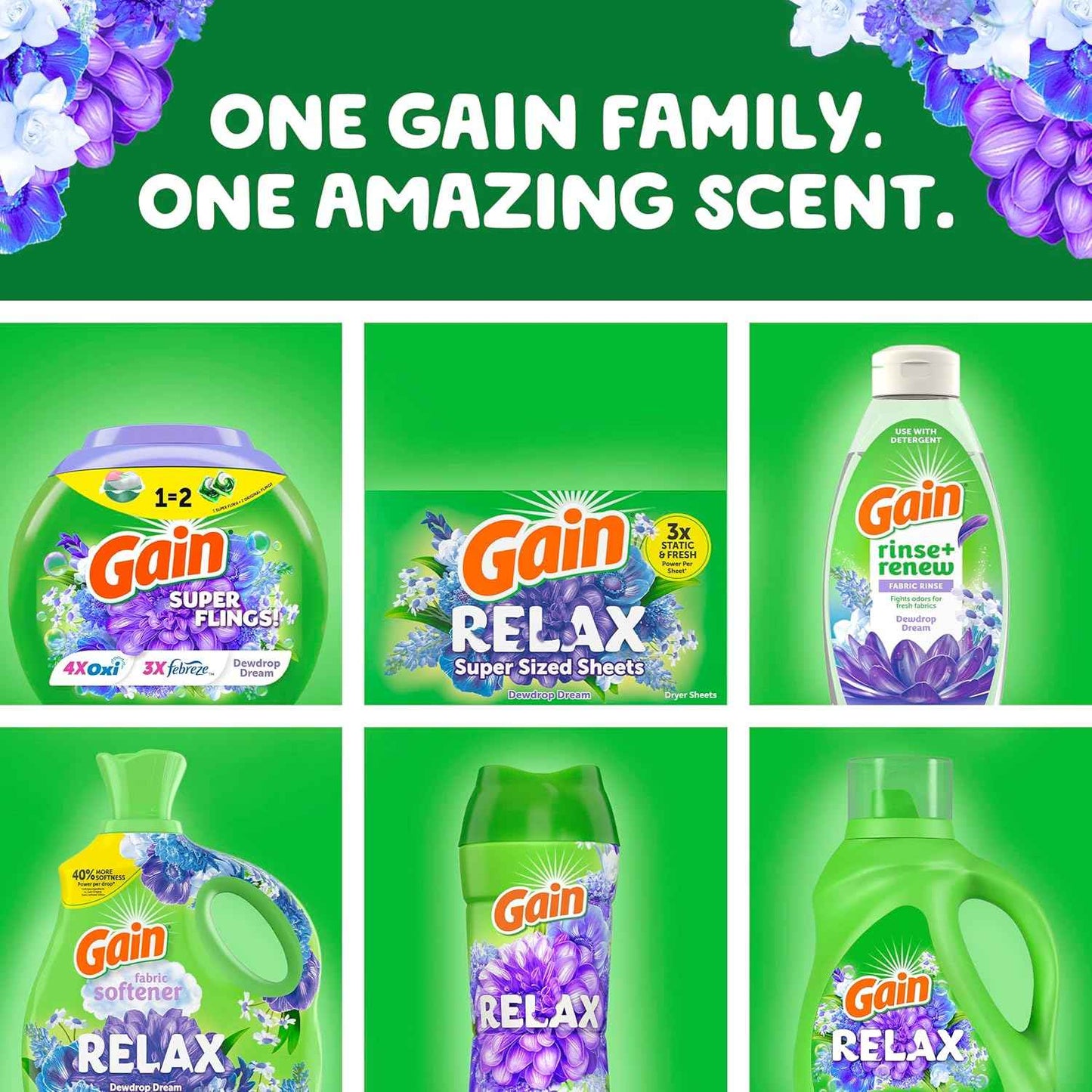 Gain Super Flings Laundry Detergent Pacs, Dewdrop Dream scent, clean and fresh washing detergent laundry soap pacs