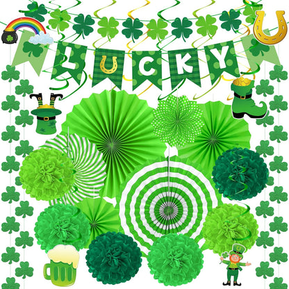 28_PCS_St_Patricks_Day_Decorations,_Green_St_Patricks_Day_Paper_Fan_Set,_Shamrock_Decorations_with_Paper_Fans_Pompoms,_Cards_and_Swirls,_Banner_and_Garlands,_Green_Party_Decorations_for_Home