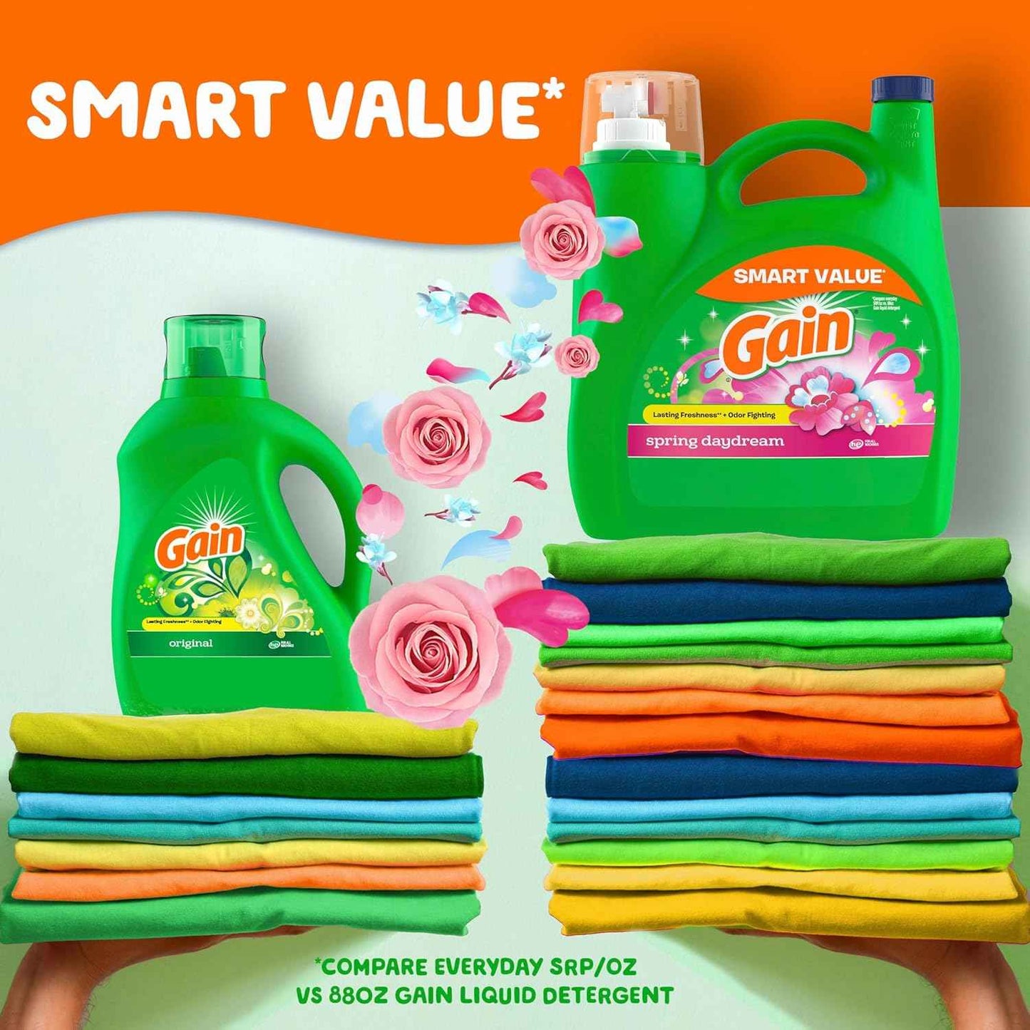 Gain Liquid Laundry Detergent, Spring Daydream Scent, Freshness + Odor Fighting, Laundry Detergent Liquid Soap, HE compatible