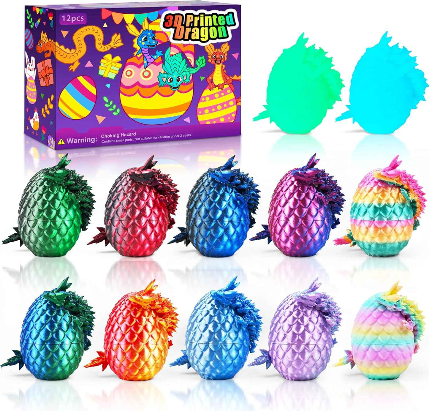 Easter 3D Printed Dragon Eggs, Prefilled Easter Dragon Egg with Dragon Toy for Basket Stuffers, Goodie Bag Fillers, Easter Egg Hunt, Unique Easter Basket Essentials for Kids
