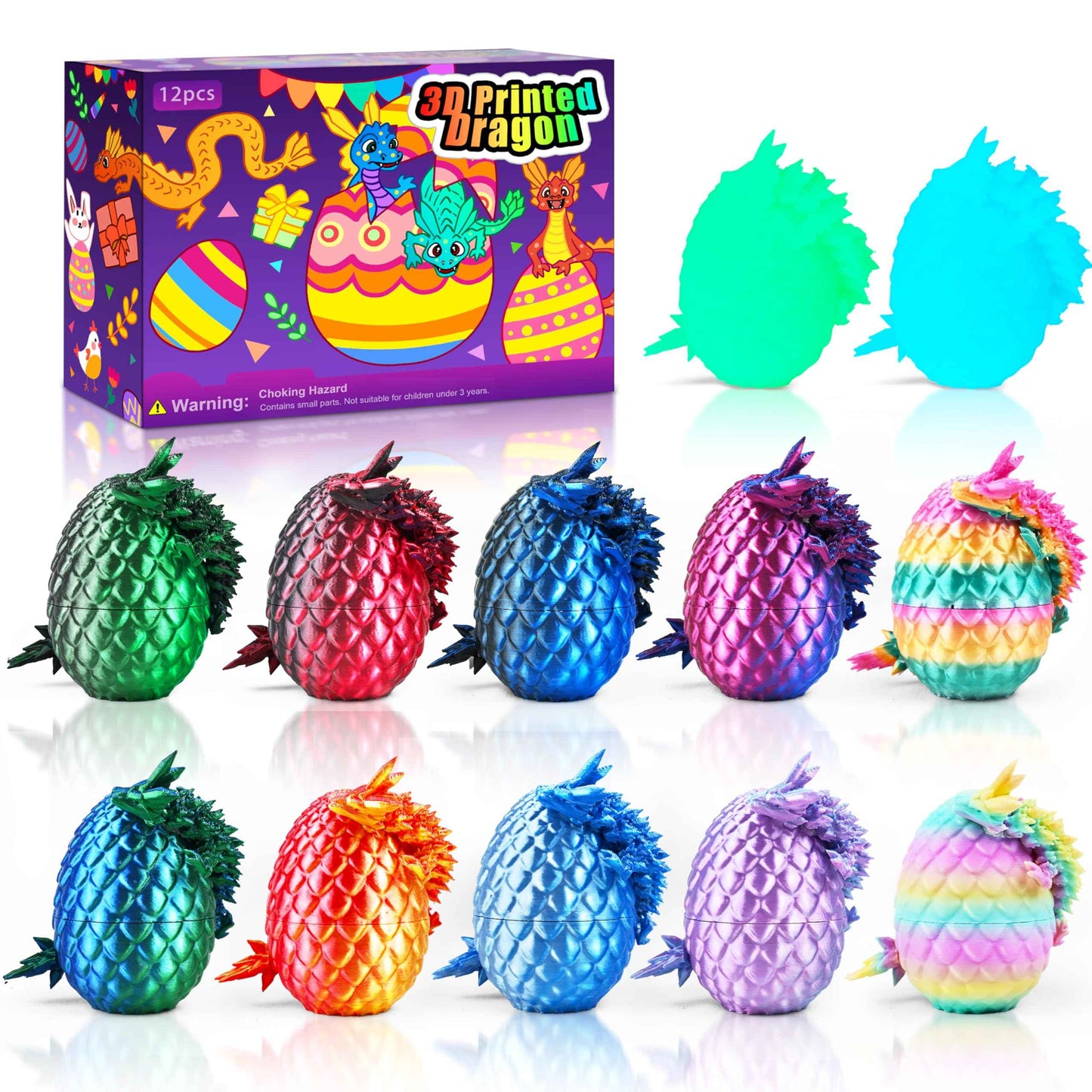 Easter 3D Printed Dragon Eggs, Prefilled Easter Dragon Egg with Dragon Toy for Basket Stuffers, Goodie Bag Fillers, Easter Egg Hunt, Unique Easter Basket Essentials for Kids