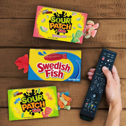 SOUR PATCH KIDS Original Candy, SOUR PATCH KIDS Watermelon Candy & SWEDISH FISH Candy Variety Pack, Easter Candy, 15 Movie Theater Candy Boxes