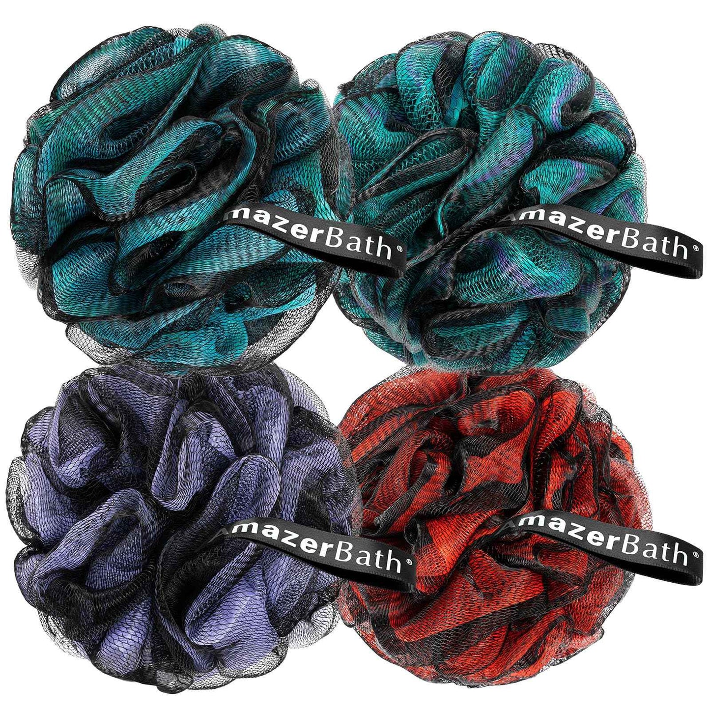 AmazerBath Charcoal Loofah Sponge, Shower Loofah 60g/PCS - Body Scrubber Loofa Set of 4 - Bath Sponge for Men and Women