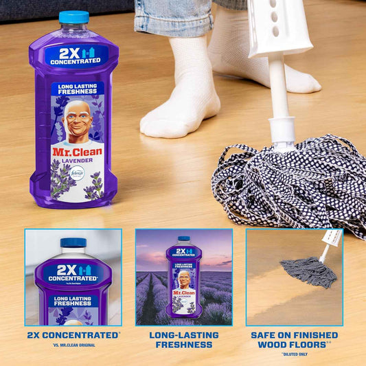 Mr. Clean All Purpose Cleaner, Floor Cleaner for Mopping Home, Bathroom, & Kitchen, Cleaning Liquid for Mop & Bucket, Cleaning Supplies, Multi-Surface Dilutable, Lavender, 41oz
