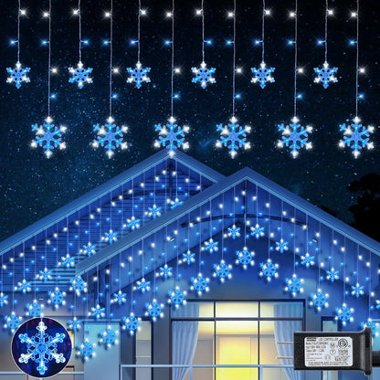 Christmas_Snowflake_Icicle_Lights,6.5ft_144LED_Curtain_Lights_with_12_Drops,Timer_8_Modes_Connectable,Waterproof_Fairy_Light_for_Eaves,_Garden,_Indoor_Outdoor_Xmas_Decoration_(Blue_White)