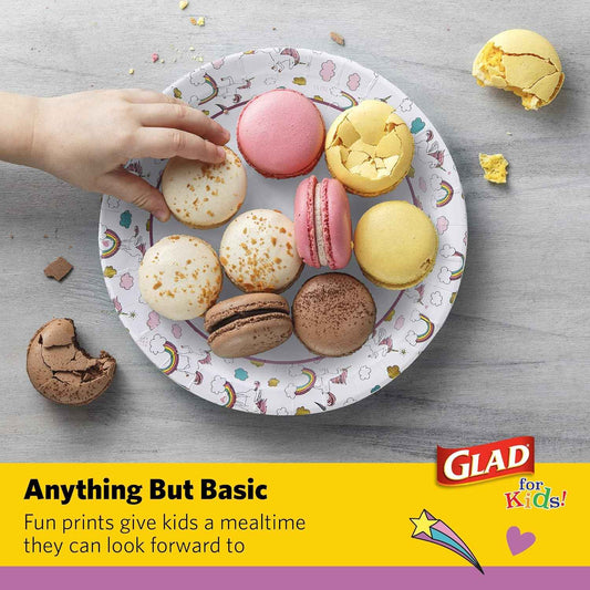 Glad for Kids Unicorn Theme Disposable Paper Plates, Heavy-Duty Soak-Proof Round Plates for Kids Birthdays, Parties, and Everyday Meals, Microwave Safe