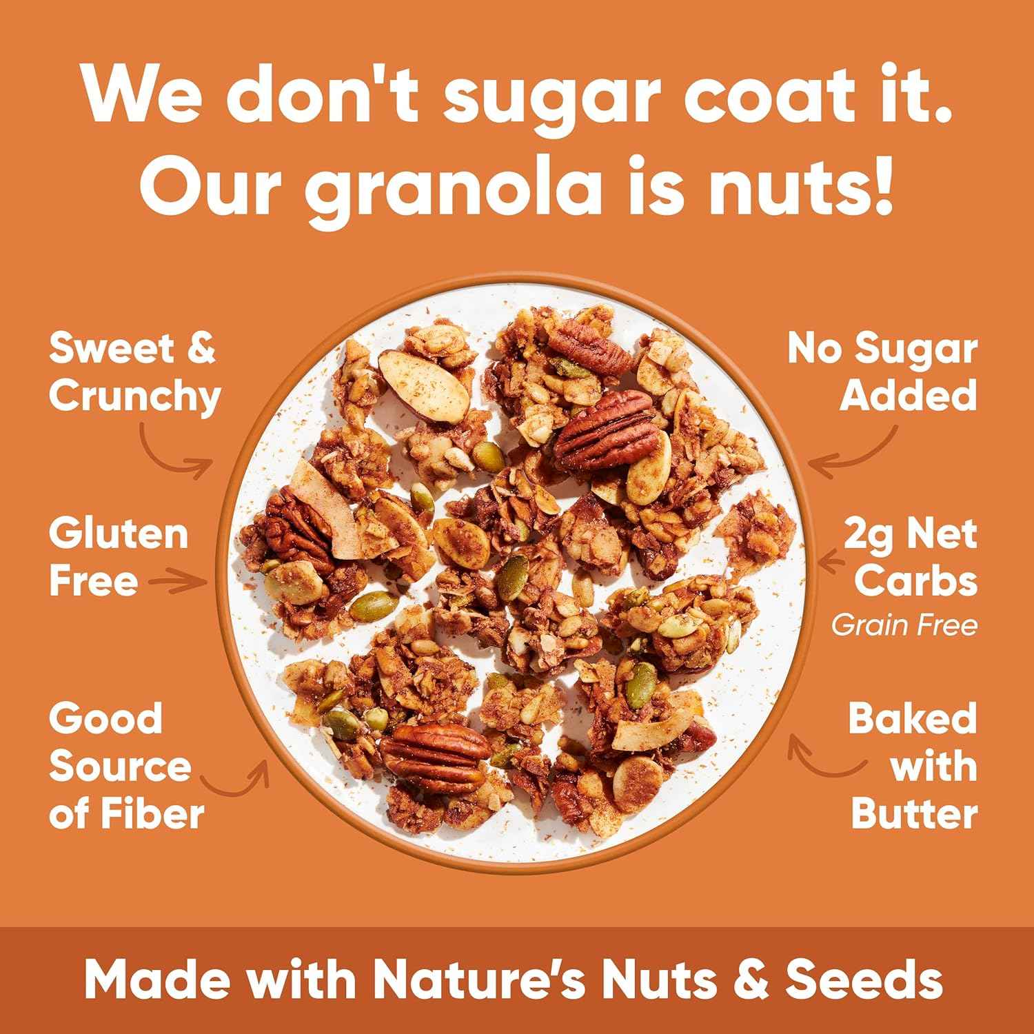 NuTrail Nut Granola Cereal, Cinnamon Pecan, No Sugar Added, Gluten Free, Grain Free, Keto, Low Carb, Healthy Breakfast 8 oz