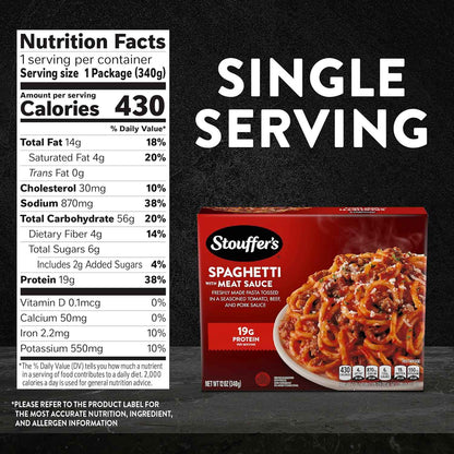 Stouffer's Spaghetti With Meat Sauce, Single Serve, Frozen Pasta, Single Frozen Meals