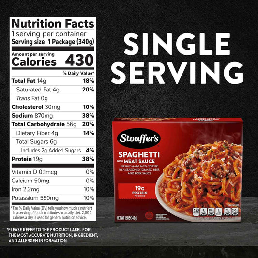 Stouffer's Spaghetti With Meat Sauce, Single Serve, Frozen Pasta, Single Frozen Meals