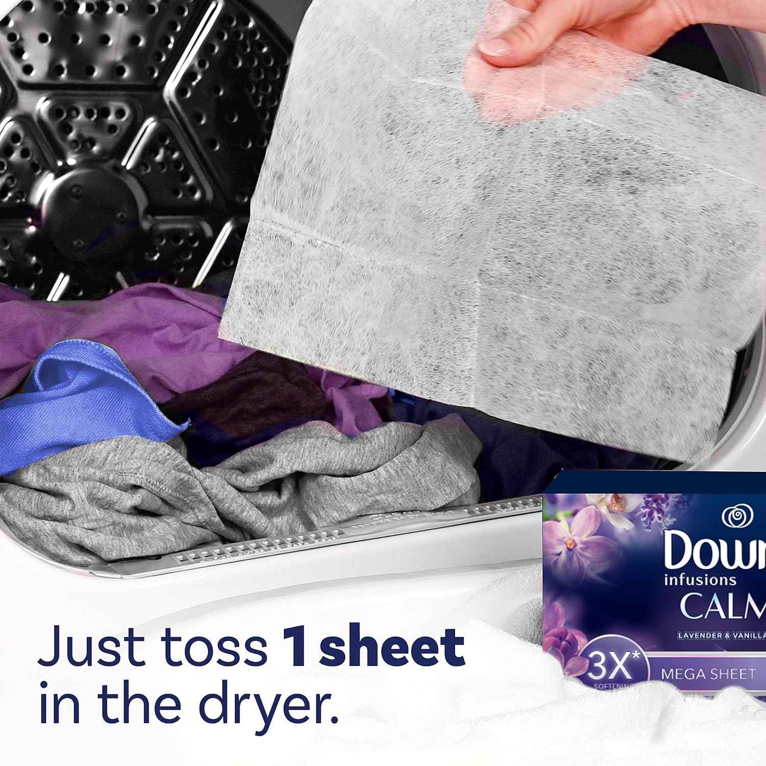 Downy CALM, Mega Dryer Sheets, Laundry Fabric Softener, Lavender and Vanilla Bean