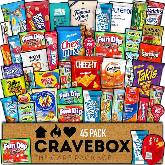 CRAVEBOX Snacks Box Variety Pack Care Package (45 Count) Easter Treats Gift Basket Adults Kids Grandkids Guys Girls Women Men Boyfriend Birthday Cookies Chips College Student Office School