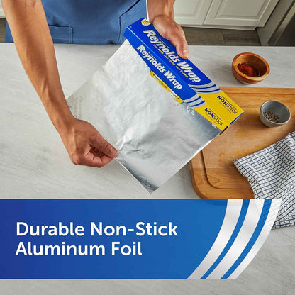 Reynolds Wrap Non Stick Aluminum Foil, Nonstick Aluminum Foil Roll, Prevents Food Sticking and Messy Cleanup, Great for Covering Casseroles and leftovers