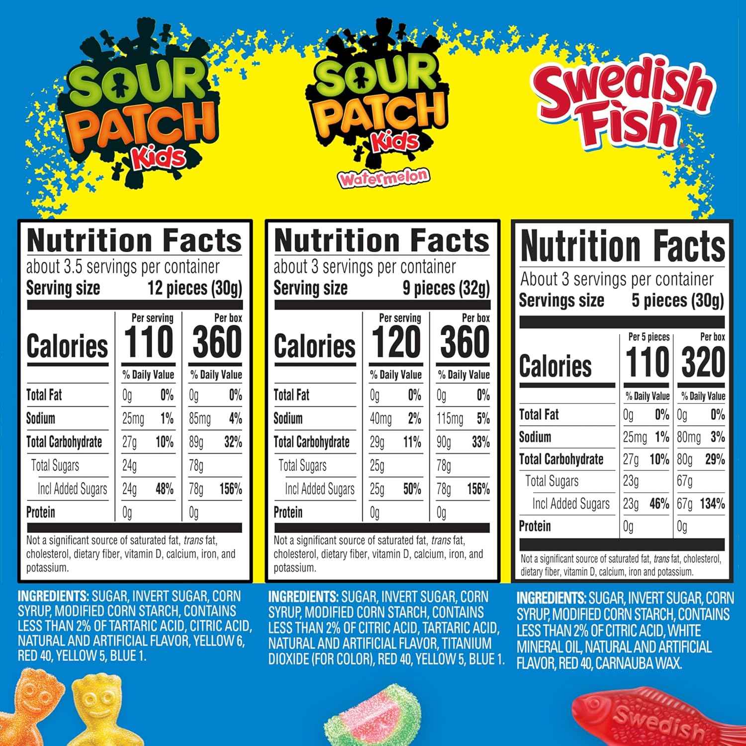 SOUR PATCH KIDS Original Candy, SOUR PATCH KIDS Watermelon Candy & SWEDISH FISH Candy Variety Pack, Easter Candy, 15 Movie Theater Candy Boxes
