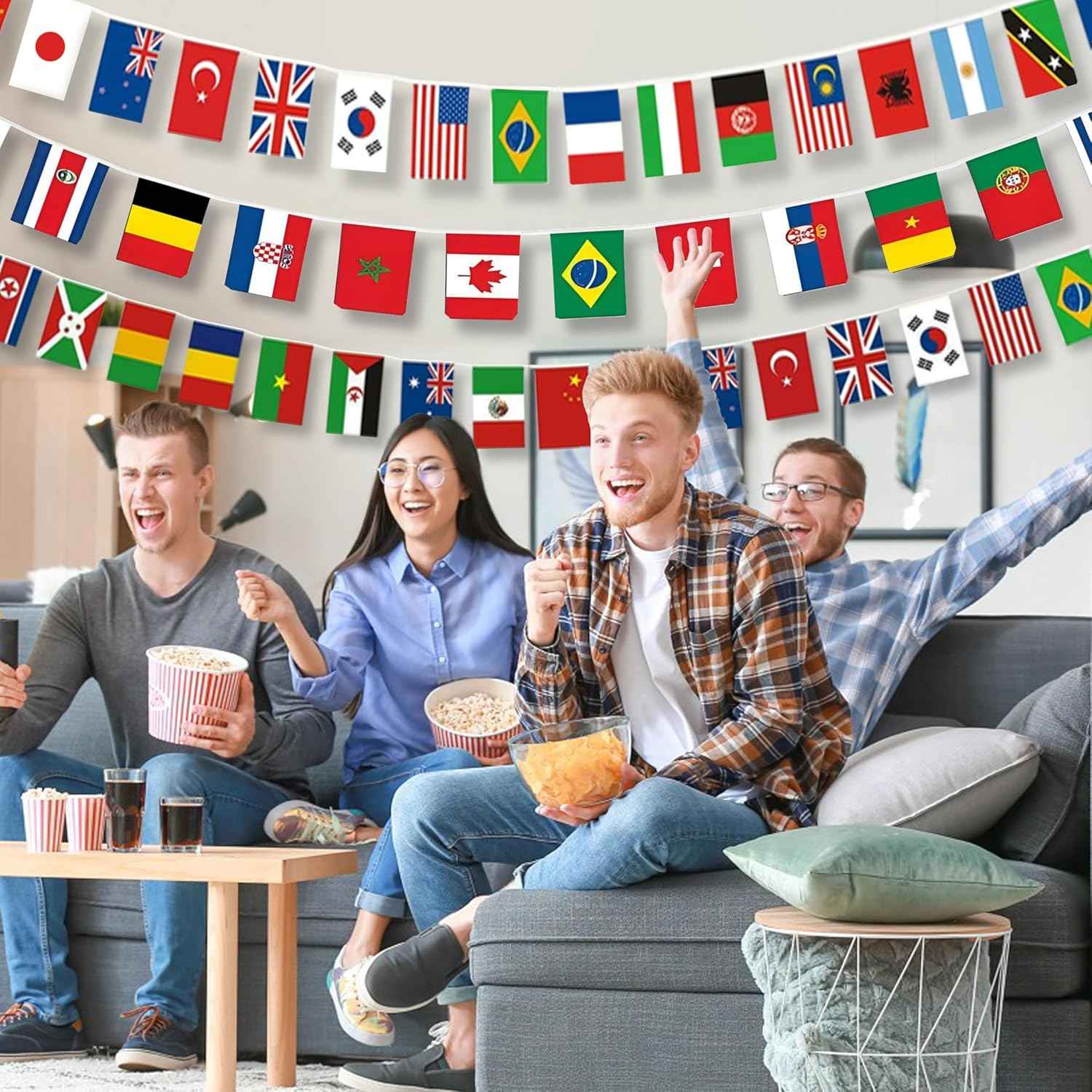 100 Countries String Flag,95FT International Flags Bunting Banner,World Flag for Theme Party,Bars,School,Garden,Sports Game Events,Grand Opening,Classroom,Sports Clubs