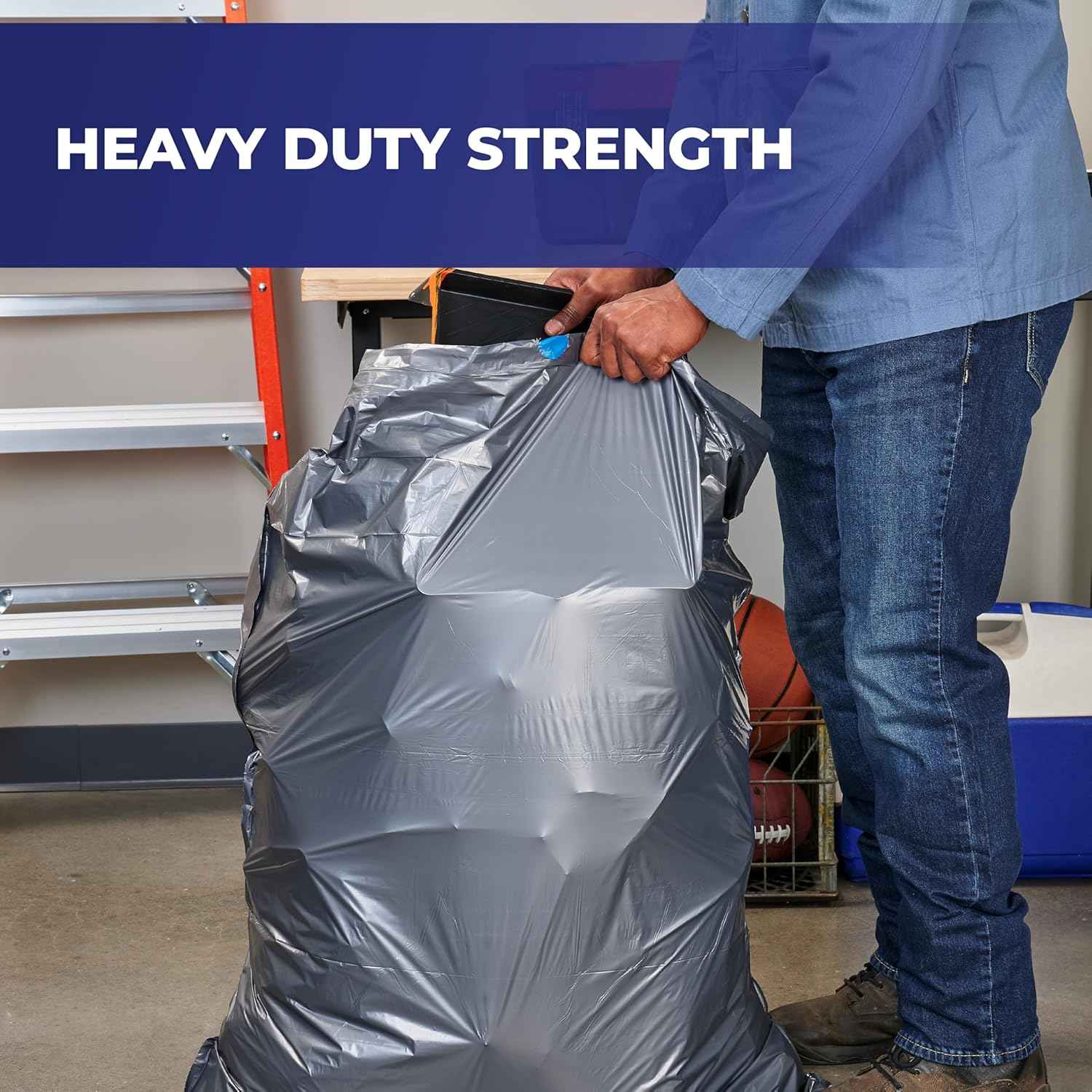 Hefty Steelsak Heavy Duty Large Trash Bags, Gray, Unscented, 39 Gallon, 30 Count