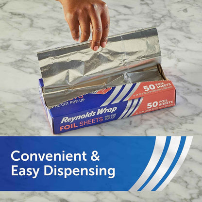 Reynolds Wrap Pre-Cut Pop-Up Aluminum Foil Sheets, 14 x 10.25 Inches, 50 Sheets (Pack of 5), 250 Total