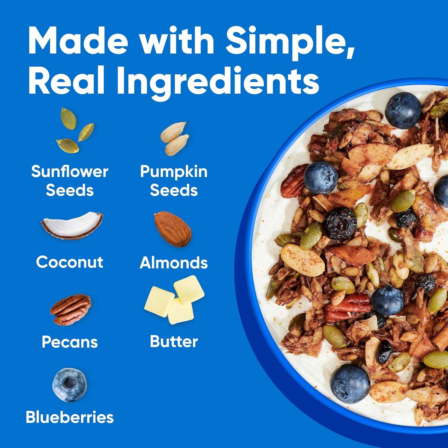 NuTrail Nut Granola Cereal, Blueberry Cinnamon, No Sugar Added, Gluten Free, Grain Free, Keto, Low Carb, Healthy Breakfast Cereal 8 oz.