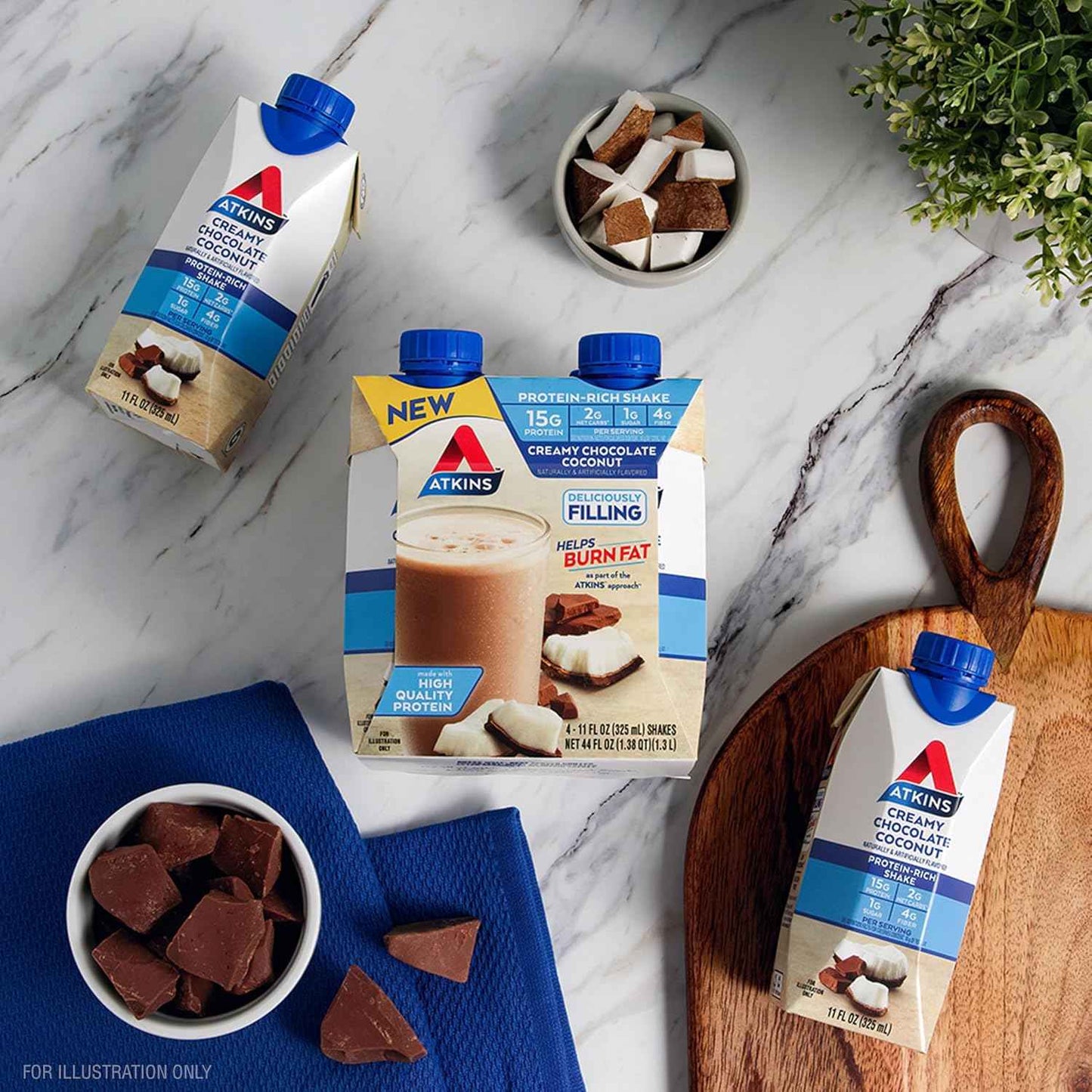 Atkins Creamy Chocolate Coconut Protein Shake, 15g Protein, 2g Net Carbs, 1g Sugar, Keto Friendly