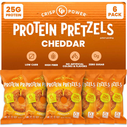 CRISP POWER Protein Pretzels, Variety Pack With Sea Salt, Sesame, & Everything, Up To 28G Protein, High Protein Snack, High Fiber, Low Carb Crunchy Pretzel Snacks, No Added Sugar, 1.75 oz Bags, 6 Pack, Vegan, Keto