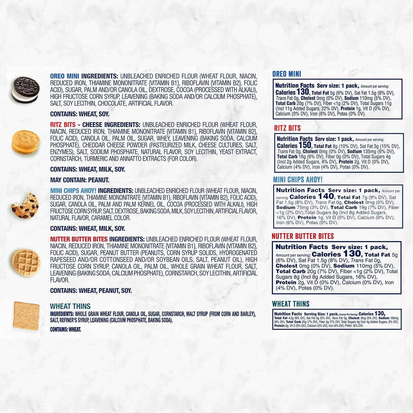 OREO Mini Cookies, Mini CHIPS AHOY! Cookies, RITZ Bits Cheese Crackers, Nutter Butter Bites & Wheat Thins Crackers, Nabisco Cookie & Cracker Variety Pack, 50 Snack Packs