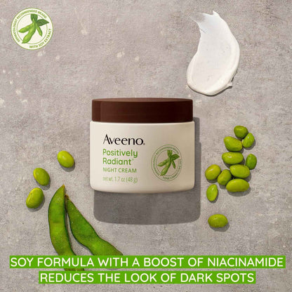 Aveeno Positively Radiant Face & Neck Night Cream with Tone Correcting Soy & Niacinamide, Night Cream Targets Dull Skin & Evens Skin Tone & Texture, Hypoallergenic, 1.7 oz