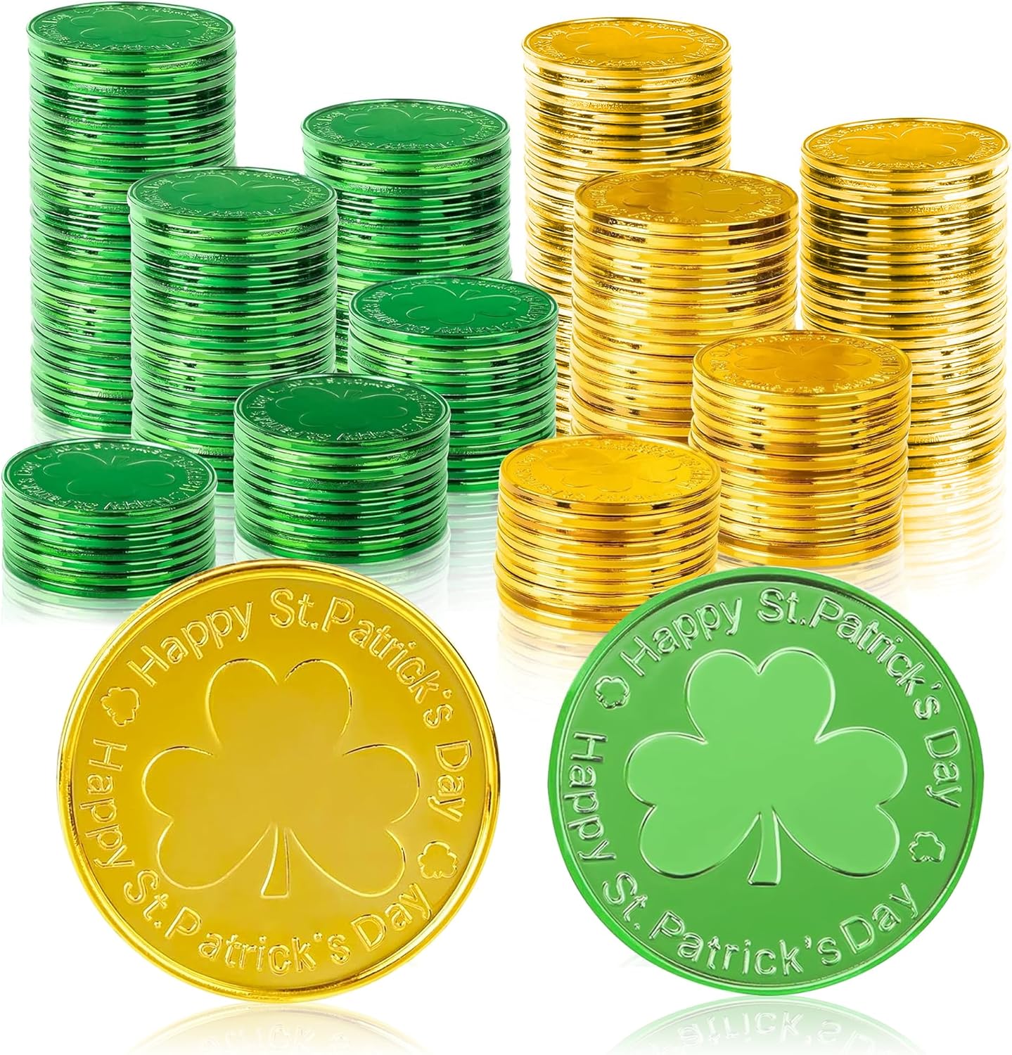 OHOME_Gold_Coins_St_Patricks_Day_-_120_Pieces_Shamrock_Plastic_Coins_Green_and_Gold_St._patrick's_Day_Accessories_for_St_Patricks_Day_Decorations_Birthday_Crafts_Party_Favors_Decor