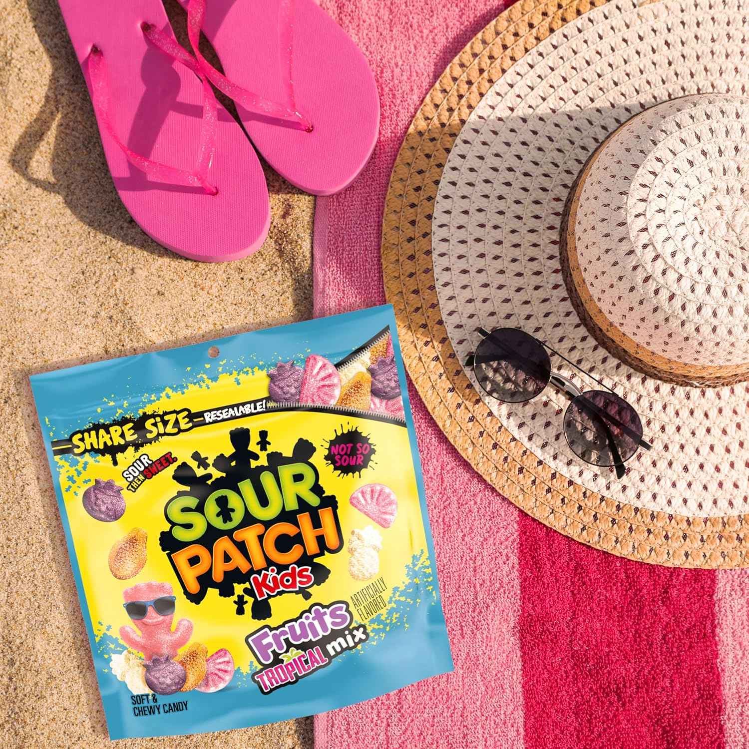 SOUR PATCH KIDS Fruits Tropical Mix Soft & Chewy Candy, Share Size, 11.11 oz