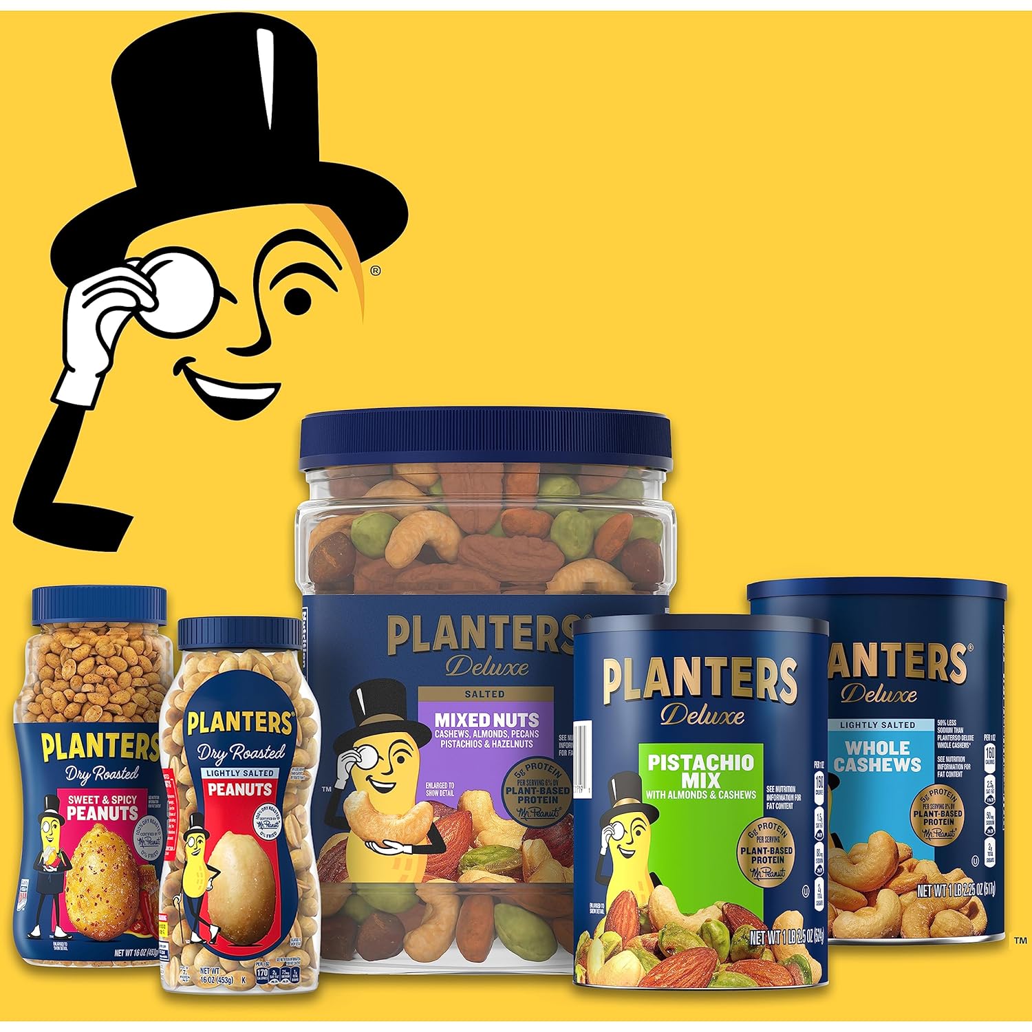PLANTERS_Deluxe_Mixed_Nuts_-_Roasted_Cashews,_Almonds,_Brazil_Nuts,_Pistachios,_and_Pecans,_Plant-Based_Protein,_Quick_Snack,_15.25oz_Canister
