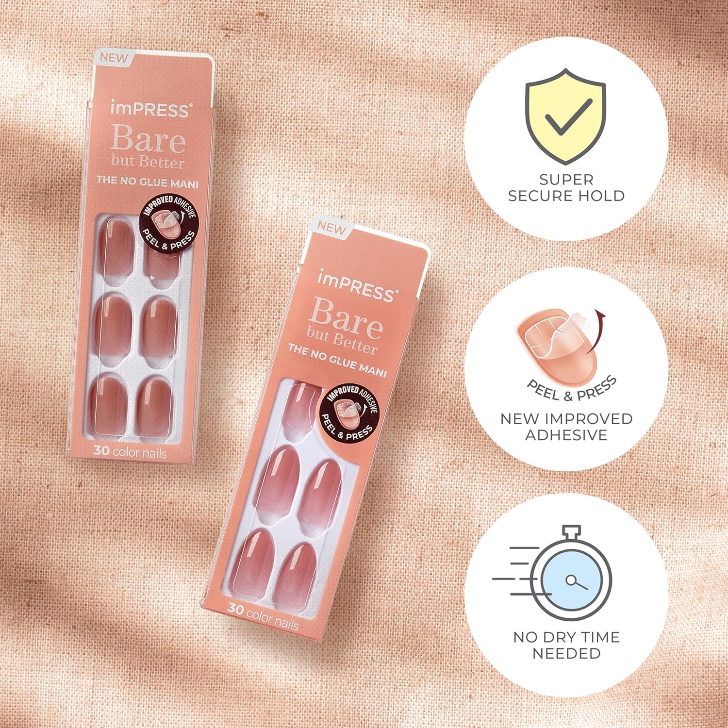 KISS_imPRESS_No_Glue_Mani_Press_On_Nails,_Bare_but_Better,_'Serenity',_Medium_Pink,_Medium_Size,_Almond_Shape,_Includes_30_Nails,_Prep_Pad,_Instructions_Sheet,_1_Manicure_Stick,_1_Mini_File