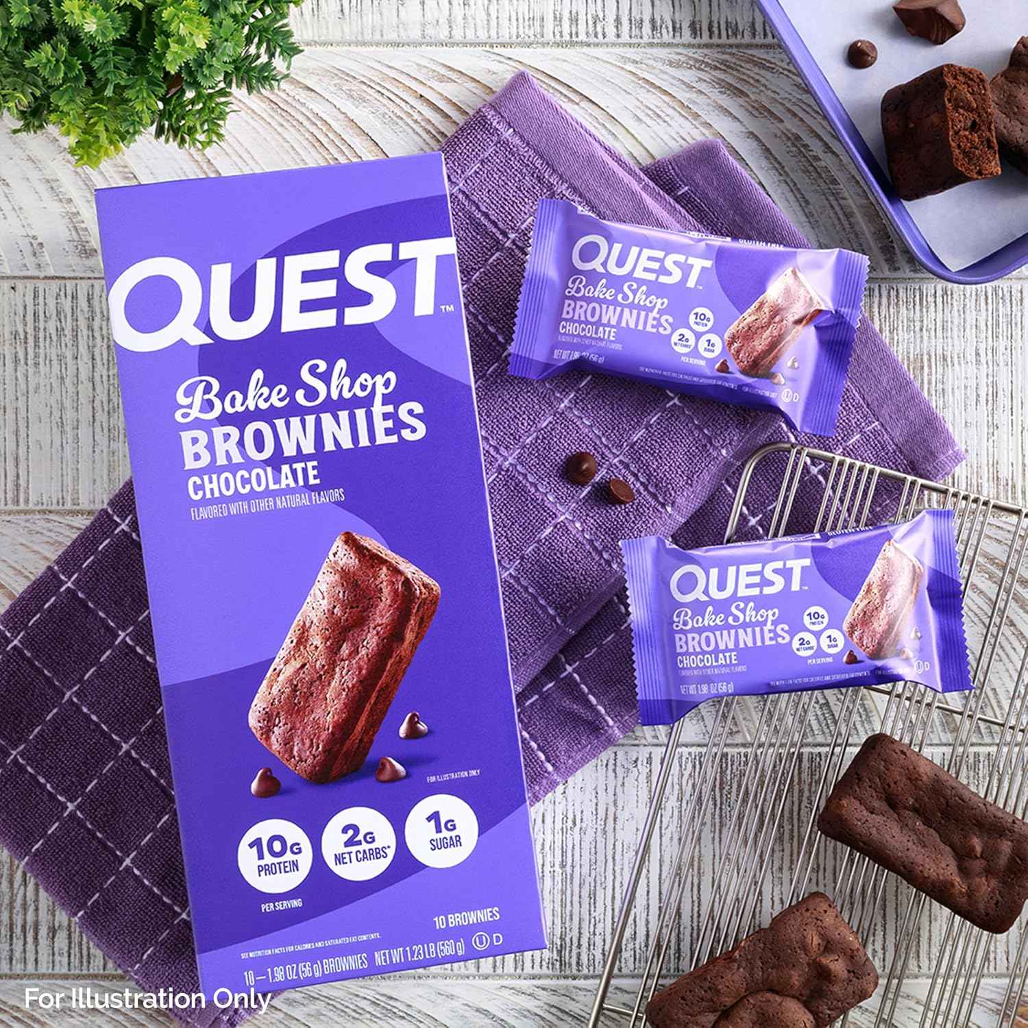 Quest Nutrition Bake Shop, Chocolate Brownies, 10g Protein, 2g Net Carbs, 1g Sugar, Protein Snack