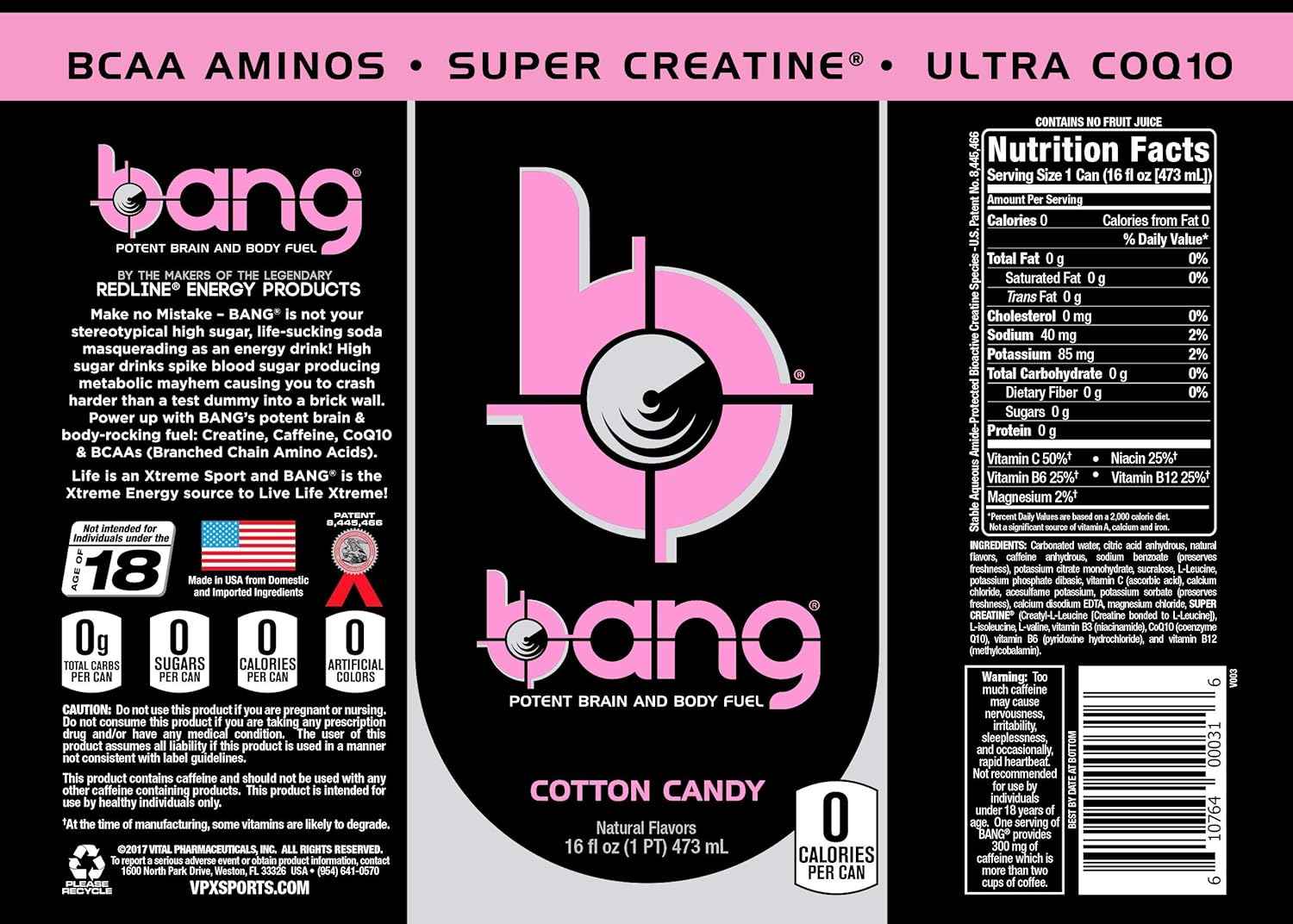 Bang Energy, Sugar-Free Energy Drink, 16-Ounce